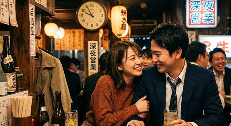 終電が近いのに帰ろうとしないシーンの写真