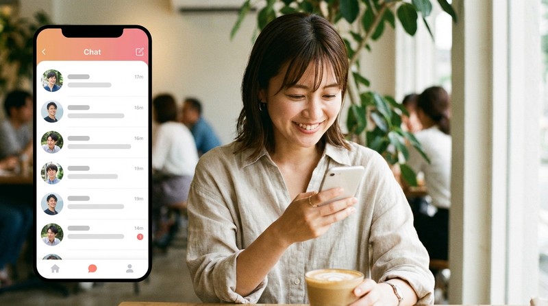 女性は同時に複数の男性を見ているイメージ写真