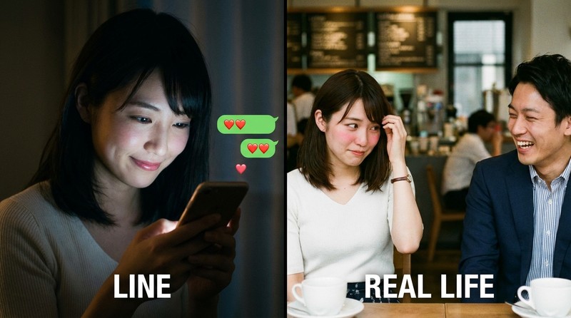 LINEとリアルの態度を比べるシーンのイメージ写真