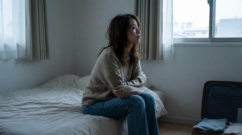 虚しさや後悔を感じる女性のイメージ写真